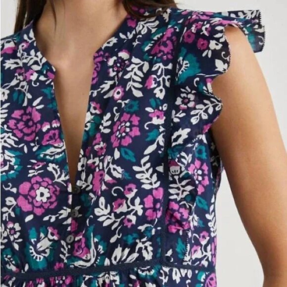 Rails Misha Woodblock Floral Top Blouse Feminine Flutter Sleeve Women's Sz S B1 - Picture 3 of 12